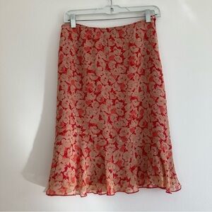 INC 100% Silk Floral Midi Skirt Red 90s Vintage Flowy Dainty Ditsy Y2K Size 6